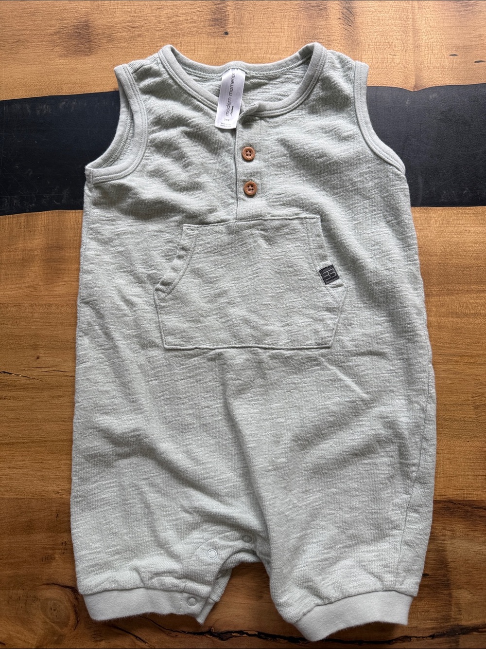 Sleeveless Knit Baby Romper in Sage Green - Brand Not Visible